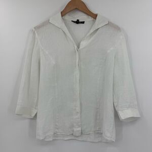 Lafayette 148 New York 100% Linen Button Front Blouse in White | Size 6